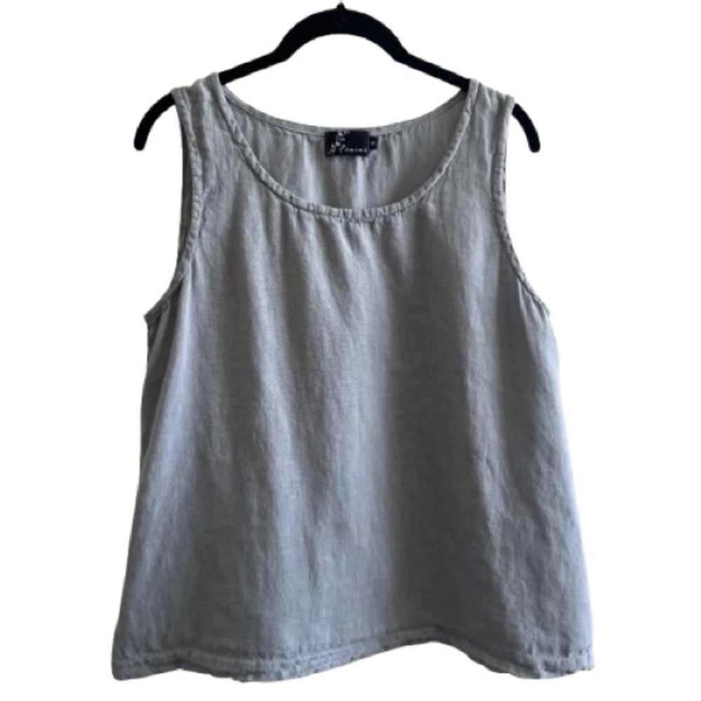 Fenini Grey Lagenlook Linen Tank Top Minimal Natural Sleeveless